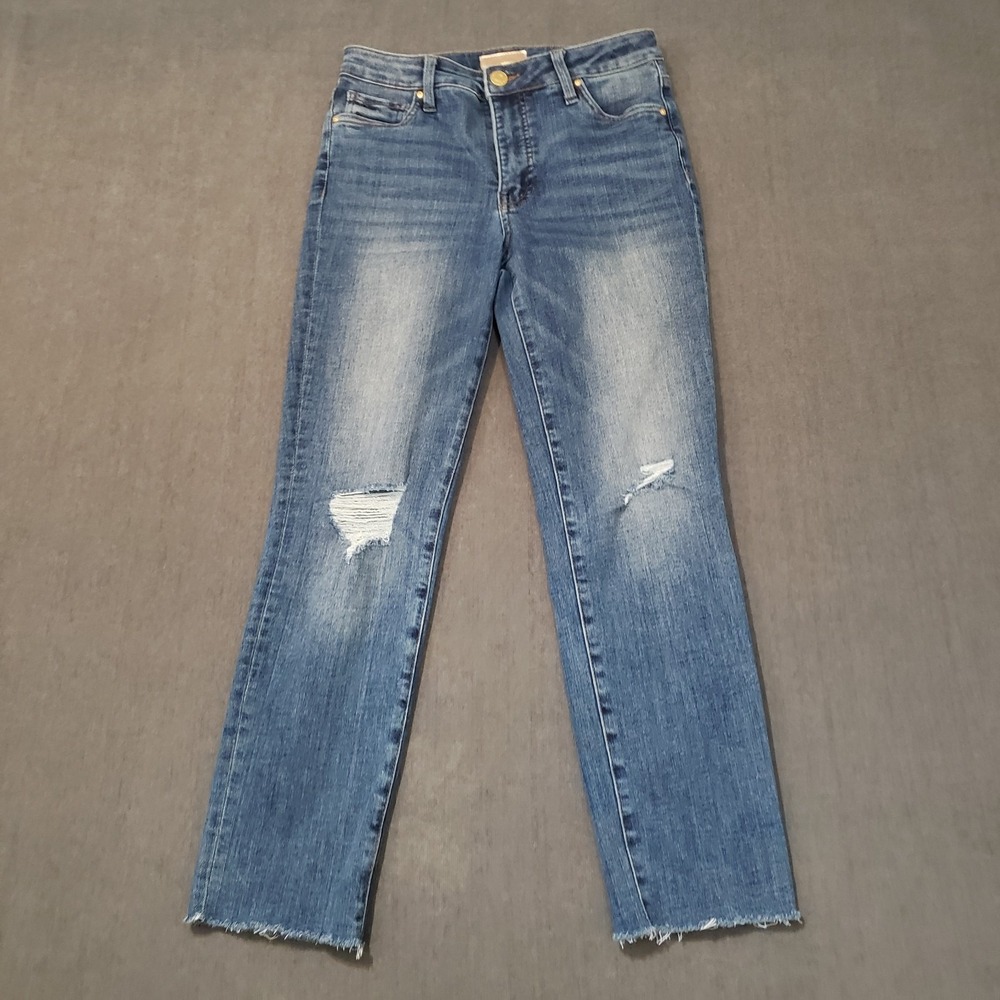 Kut from the Kloth Medium Blue Distressed Cropped Ankle Jeans